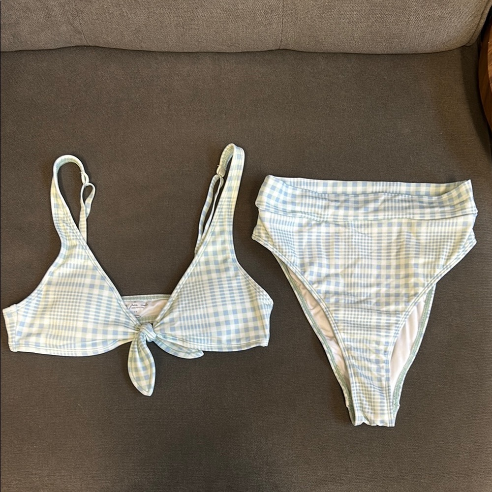 Blue and White Plaid Bikini Set